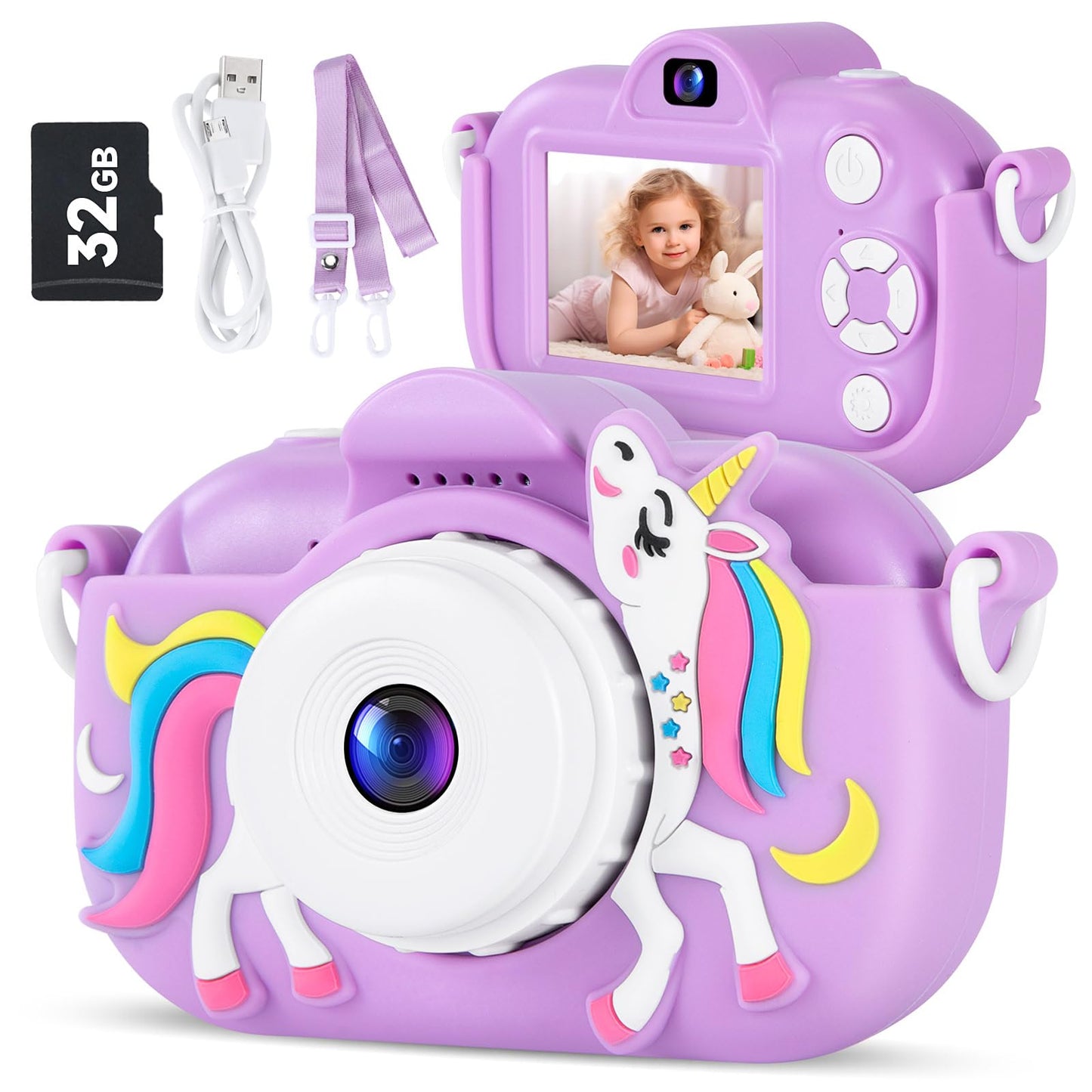 Kids Camera Digital Camera for Age 3-8, 1080P Toddler Camera for Kid with 32GB SD Card, Toddler Girls Toys Age 6-8, Christmas Birthday Gifts for Children