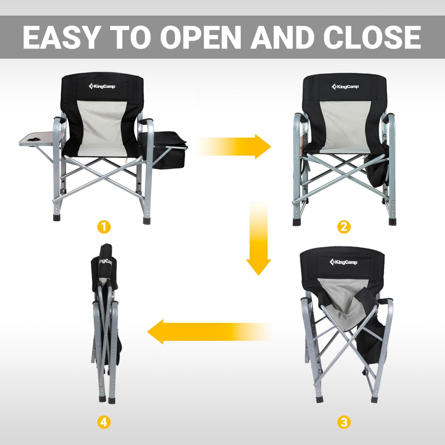 KingCamp Heavy Duty Camping Director Chair Outdoor Folding Chairs for Adults Oversized Camp Chair with Side Table, Cooler Bag, Padded Arms, for Fishing Sports Beach Picnic, Iron, Support 330lbs