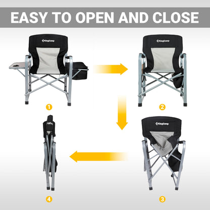 KingCamp Heavy Duty Camping Director Chair Outdoor Folding Chairs for Adults Oversized Camp Chair with Side Table, Cooler Bag, Padded Arms, for Fishing Sports Beach Picnic, Iron, Support 330lbs
