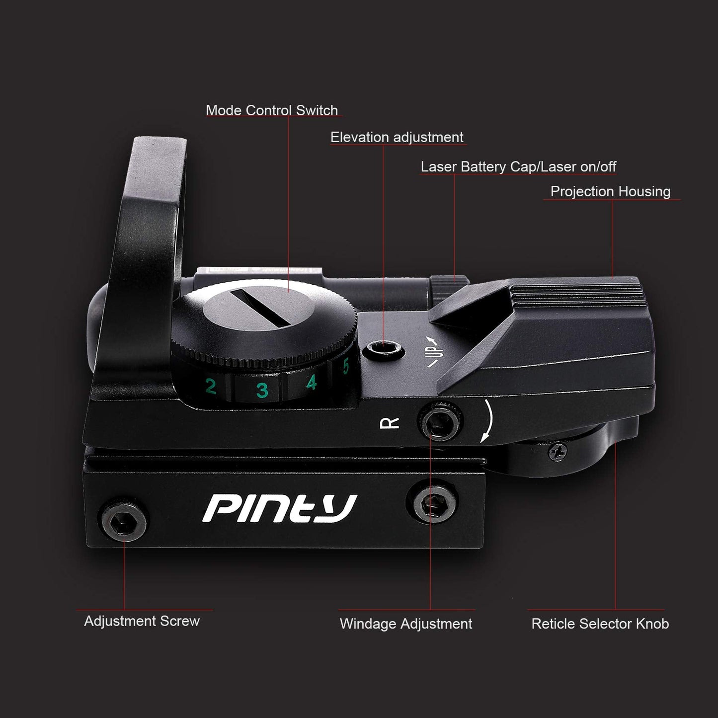 Pinty Red Dot Sight with Integrated Red Laser Sight, Reflex Sight Optics 4 Pattern Reticle