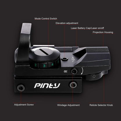 Pinty Red Dot Sight with Integrated Red Laser Sight, Reflex Sight Optics 4 Pattern Reticle