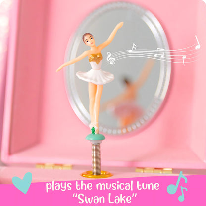 Musical Ballerina Jewelry Box for Girls - Kids Music Box with Spinning Ballerina, Ballet Birthday Gifts for Little Girls, Jewelry Boxes, 6 x 4.7 x 3.5 in - Ages 3-10,Pink