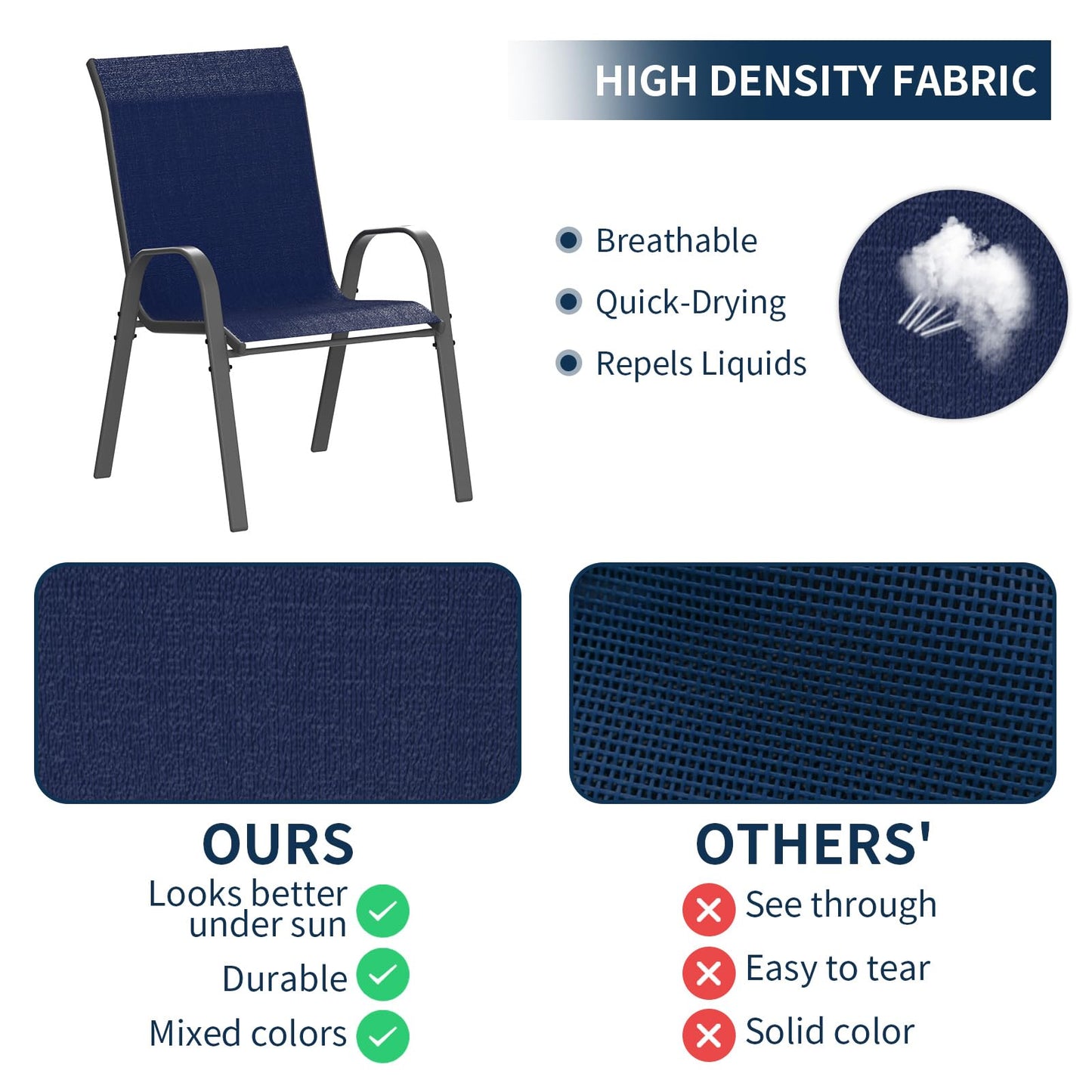 Amopatio Patio Chairs Set of 4, Outdoor Stackable Dining Chairs for All Weather, Comfortable Breathable Garden Outdoor Furniture for Backyard Deck, Blue