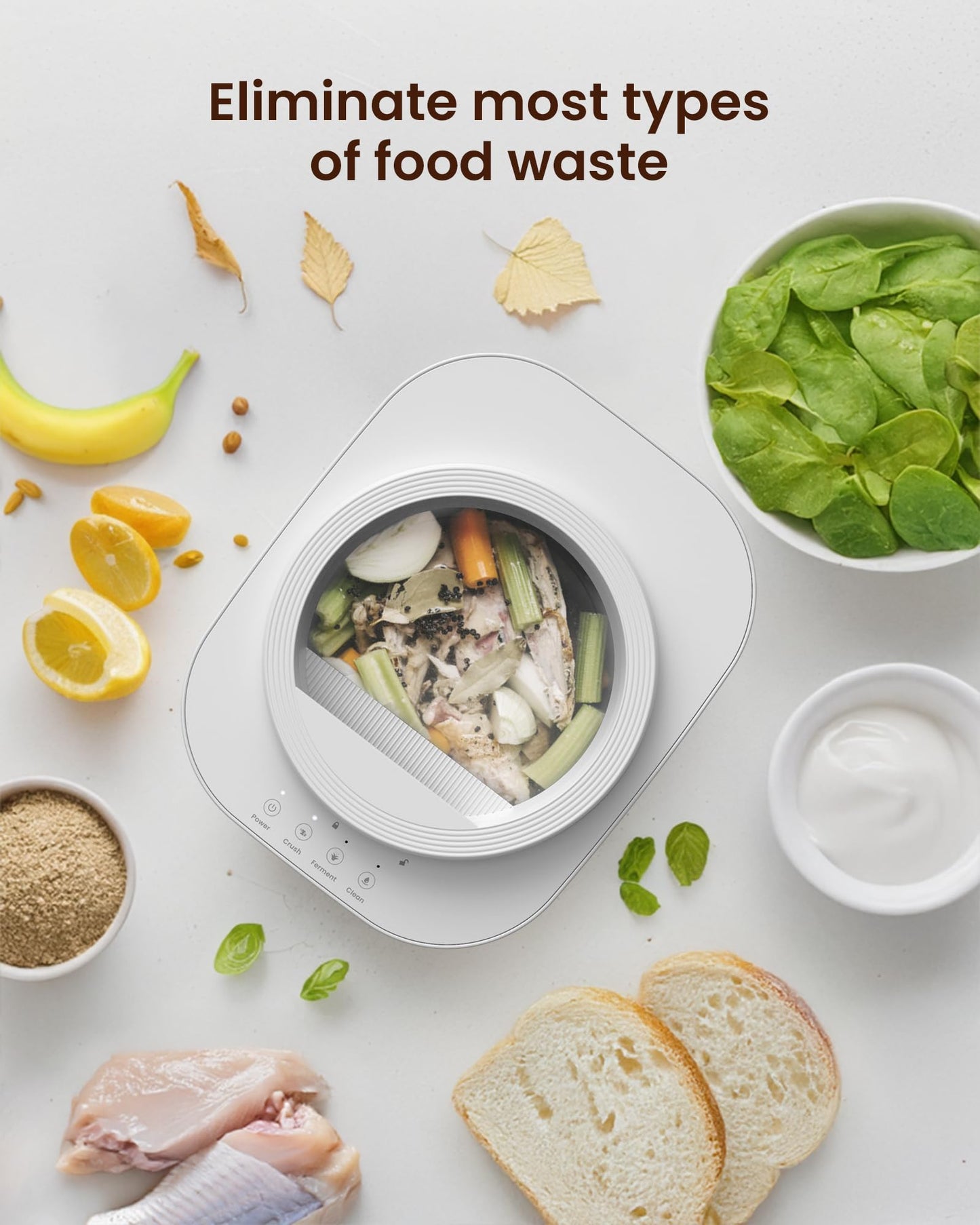 Ouaken Electric Composter for Kitchen, 4L Smart Countertop Compost Bin, Odorless | Low Noise | Auto-Cleaning | Turn Food Waste into Fertilizer Within 3 Hrs