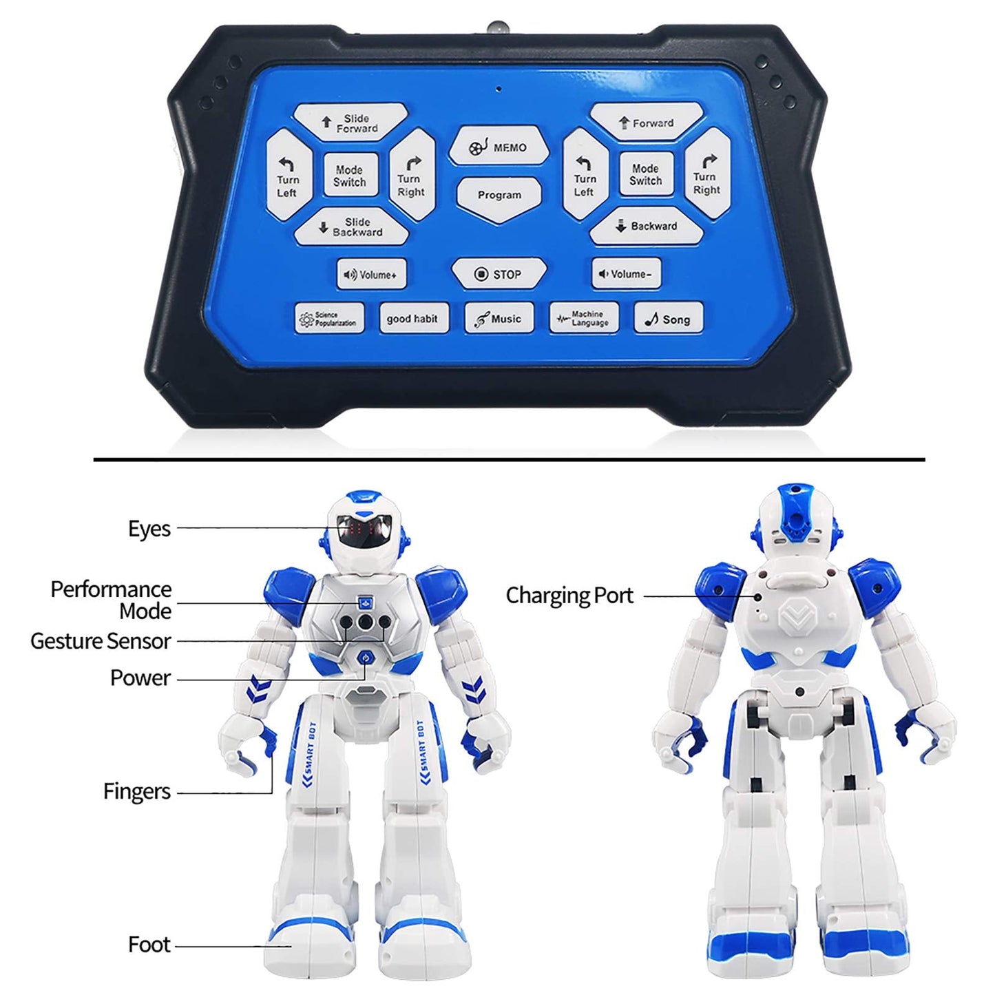 Kid's Remote Control Robot with LED Eyes, Dancing, Singing, Moonwalking, Gesture Sensing and Infrared Controller (Blue)