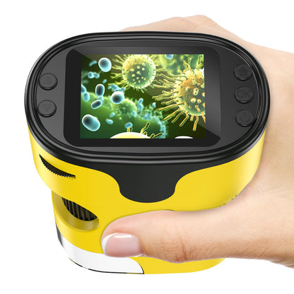 1000X Handheld Microscope for Kids 4K 2.0" Screen Rechargeable Mini Pocket Digital Microscopes w/Slides Kit Portable Edu Gift Age 4-6 8-12 Children Students (Yellow)