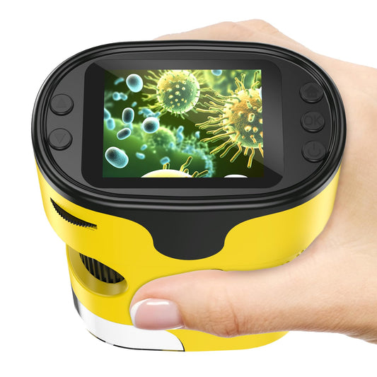 1000X Handheld Microscope for Kids 4K 2.0" Screen Rechargeable Mini Pocket Digital Microscopes w/Slides Kit Portable Edu Gift Age 4-6 8-12 Children Students (Yellow)