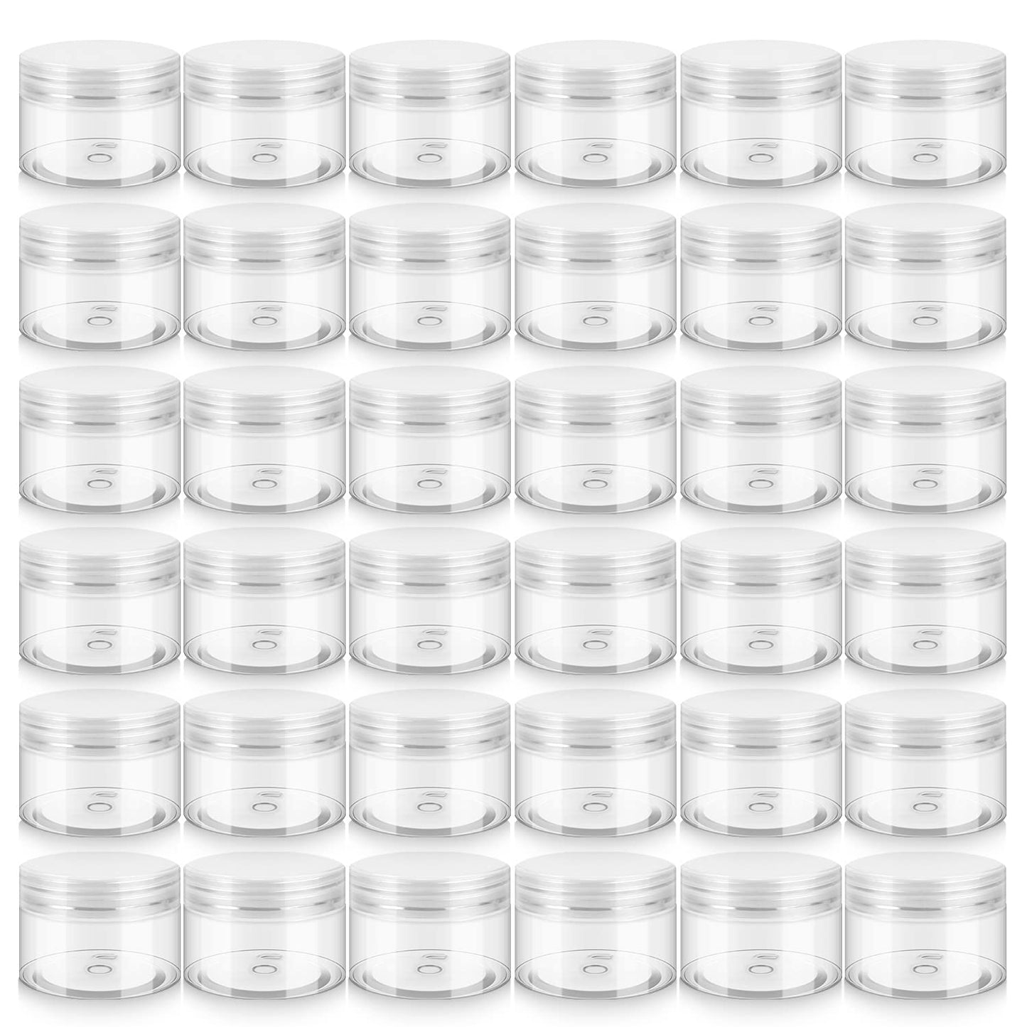 Loretoy 36 Pack 4 OZ Plastic Jars with Lids, BPA Free, Reusable, Refillable Transparent Cosmetic Containers for Bath Salts, Cosmetics, Powders, Beauty Product and Small Accessories - White