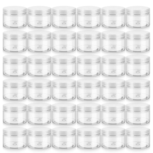 Loretoy 36 Pack 4 OZ Plastic Jars with Lids, BPA Free, Reusable, Refillable Transparent Cosmetic Containers for Bath Salts, Cosmetics, Powders, Beauty Product and Small Accessories - White