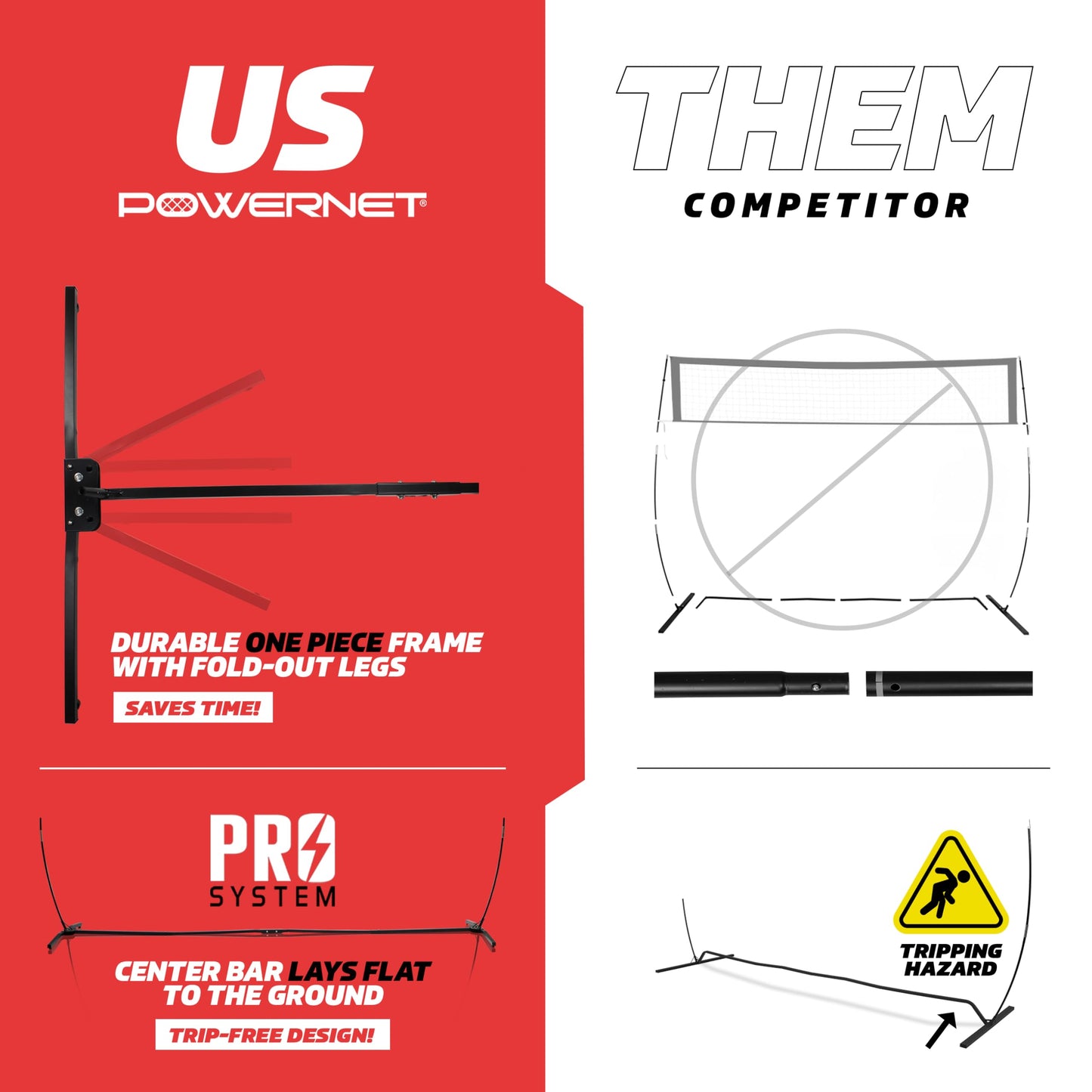 PowerNet Warm Up Net, Portable Volleyball Net for Backyard Games & Training, Indoor Outdoor Volleyball Practice Equipment, Foldable One Piece Quick Setup Frame