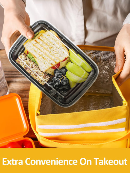 NEEBAKE 60 Sets 32oz Meal Prep Containers 2 Compartment - Plastic Food Storage Containers 2 Compartments with Lids