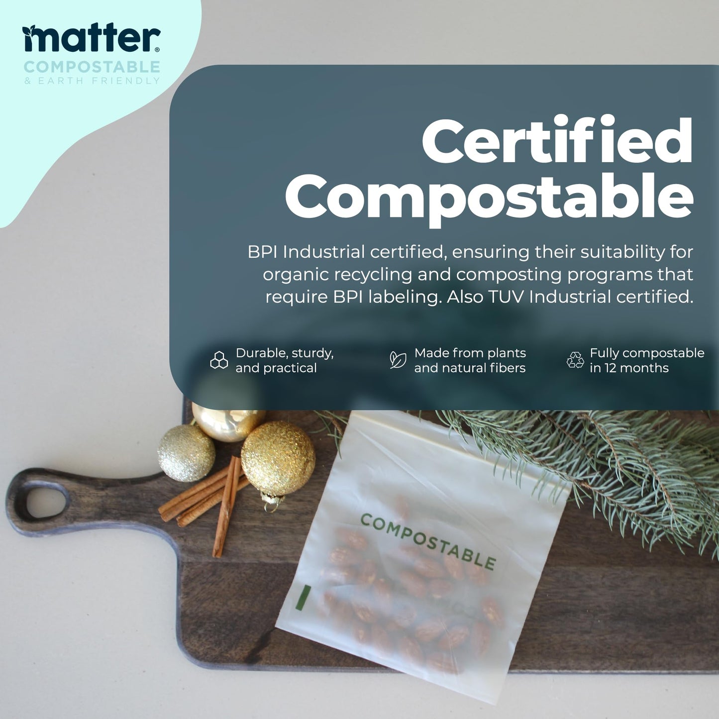 Matter Compostable Assorted Kitchen Bags, 230 Count, Biodegradable, Eco-Friendly Resealable Food Storage Variety Pack, 80 Snack, 80 Sandwich, 50 Quart & 20 Gallon