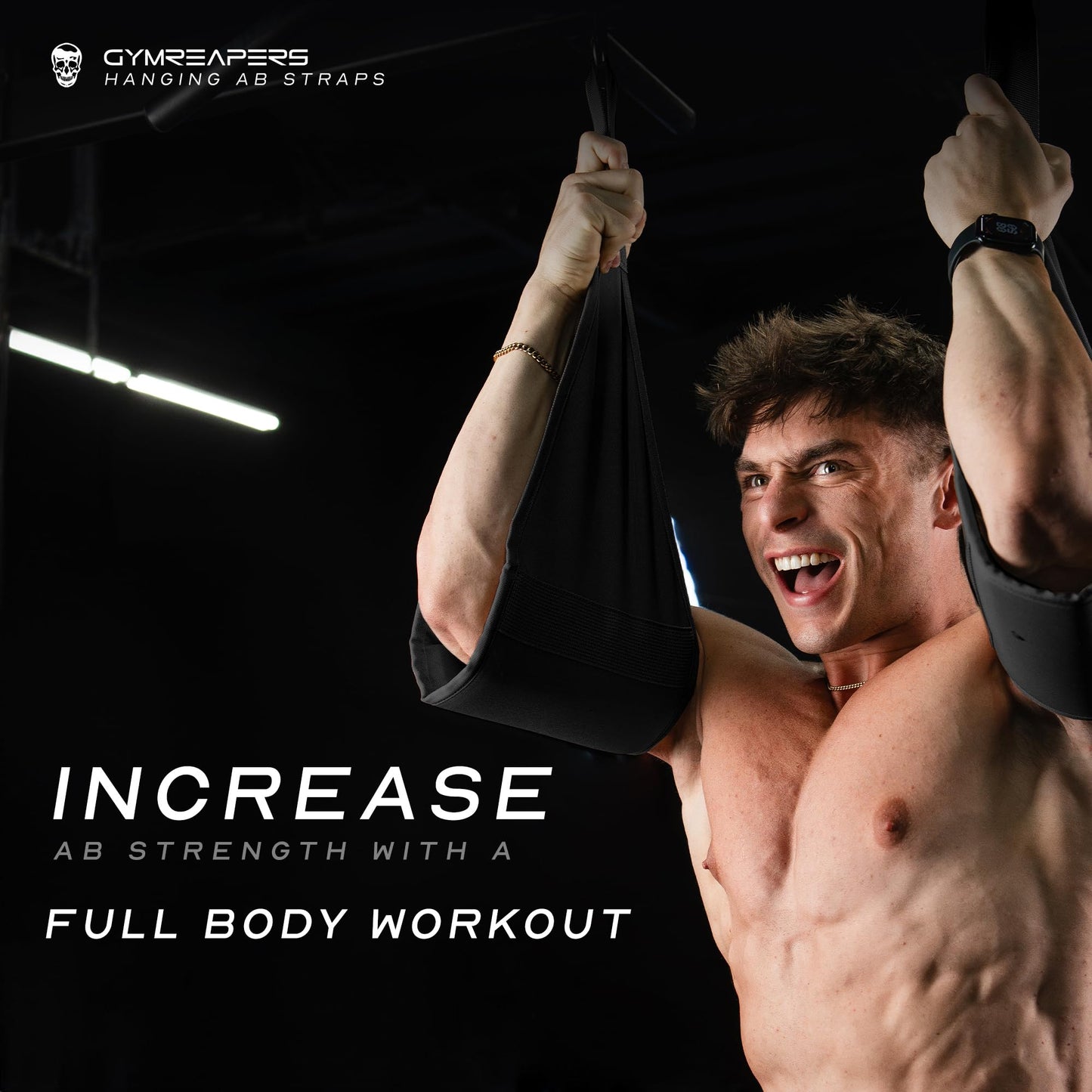 Gymreapers Hanging Ab Straps For Core Strength and Abdominal Training - Padded Adjustable Arm Supports For Bodyweight Exercises (Black)