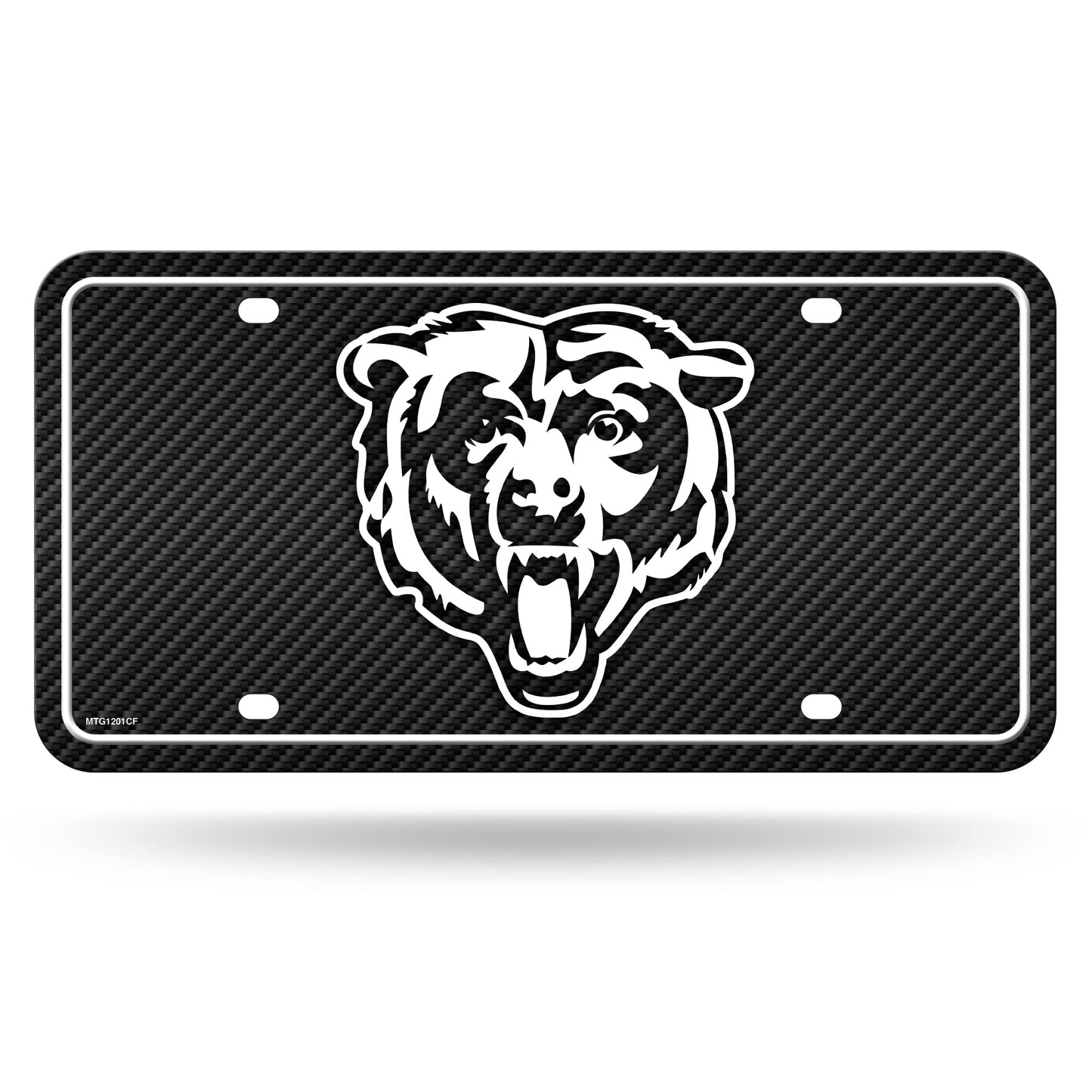 Rico Industries NFL Football Chicago Bears Carbon Fiber Metal Auto Tag 6" x 12" - Great For Truck/Car/SUV