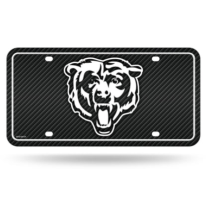 Rico Industries NFL Football Chicago Bears Carbon Fiber Metal Auto Tag 6" x 12" - Great For Truck/Car/SUV