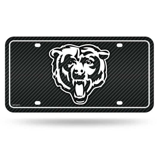 Rico Industries NFL Football Chicago Bears Carbon Fiber Metal Auto Tag 6" x 12" - Great For Truck/Car/SUV