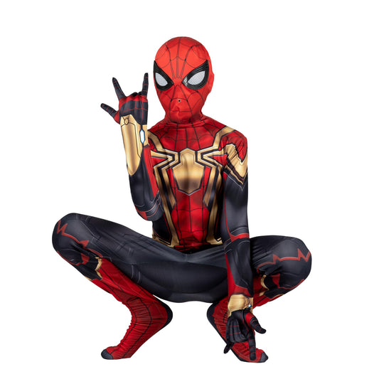 Marvel Integrated Spider-Man Official Youth Deluxe Zentai Costume - Deluxe Two-Way Stretch Spandex with Invisible Zippers and Wrist Openings for Added Convenience (S) Multi