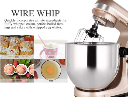 MURENKING Professional Stand Mixer, 6-Qt with Timer, MK37 500W 6-Speed Tilt-Head Food Electric Mixer Kitchen Machine,Plastic (Champagne)