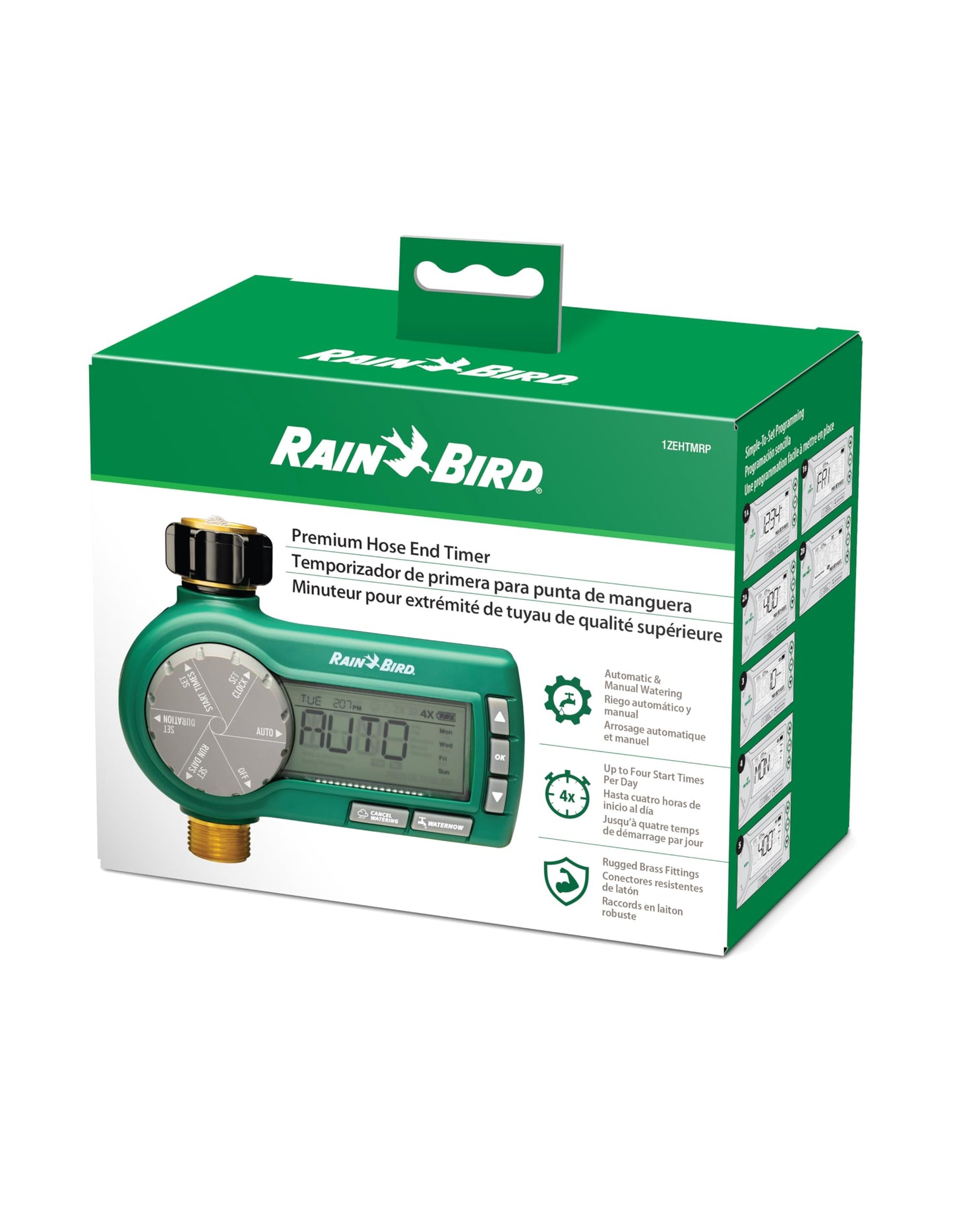 Rain Bird 1ZEHTMRP Premium Professional Grade Electronic Digital Hose End Timer/Controller, One Zone/Station, Battery Operated, Brass Inlet/Outlet