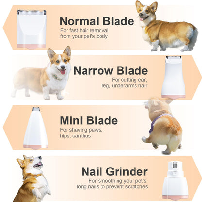 KIKETECH Quiet Dog Grooming Clippers - 4 in 1 Professional Dog Hair Clippers for Small Cats Dogs Pets, Rechargeable Cordless Pet Trimmer for Grooming, PinkRose