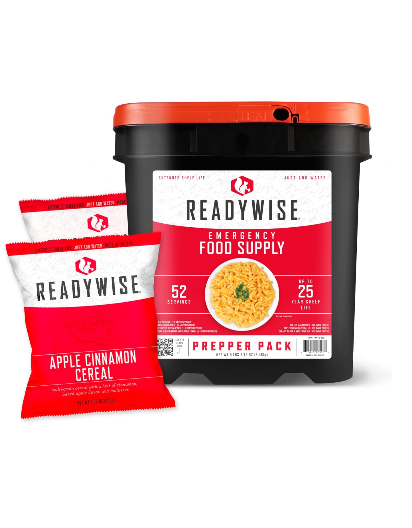 ReadyWise Prepper Pack Bucket - 52 Servings Emergency Food Supply, Survival Kit, Protein Meals, Dehydrated & Freeze Dried Food, Ready to Eat Camping Essentials, up to 25 Year Shelf Stable Life