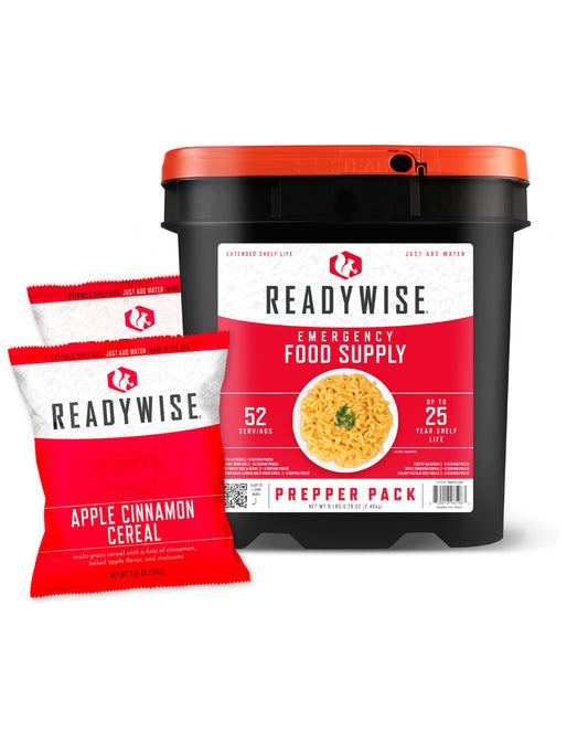 ReadyWise Prepper Pack Bucket - 52 Servings Emergency Food Supply, Survival Kit, Protein Meals, Dehydrated & Freeze Dried Food, Ready to Eat Camping Essentials, up to 25 Year Shelf Stable Life