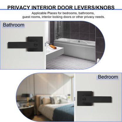 RAZCC Privacy Door Levers, 6 Pack Matte Black Door Handles, Bed and Bath Door Locksets Heavy Duty Keyless Interior Handles, Reversible for Left Right Handed Doors