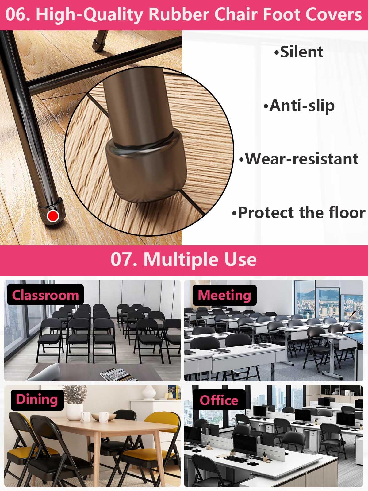 KAOCHA 1 Pack Bulk Folding Chairs with Padded Cushion, Single Black Steel Metal Frame Foldable Chair for Indoor and Outdoor, Portable Stackable Commercial Seat for Bedroom Patio Party Event