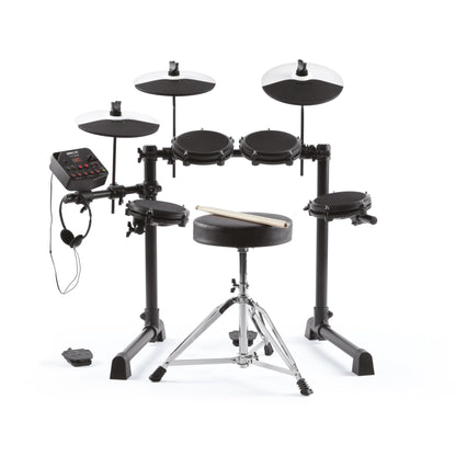 Alesis Drums Debut Kit – Electric Drum Kit with 4 Quiet Mesh Electronic Pads, 120 Sounds, Drum Sticks, Stool, Headphones, and Lessons
