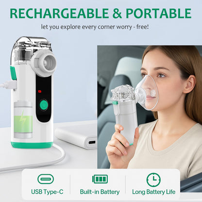 Hand-held Nebulizer for Respiratory System, Portable Nebulizer with Self-Clean Mode, Rechargeable Nebulizer for Home Office Travel