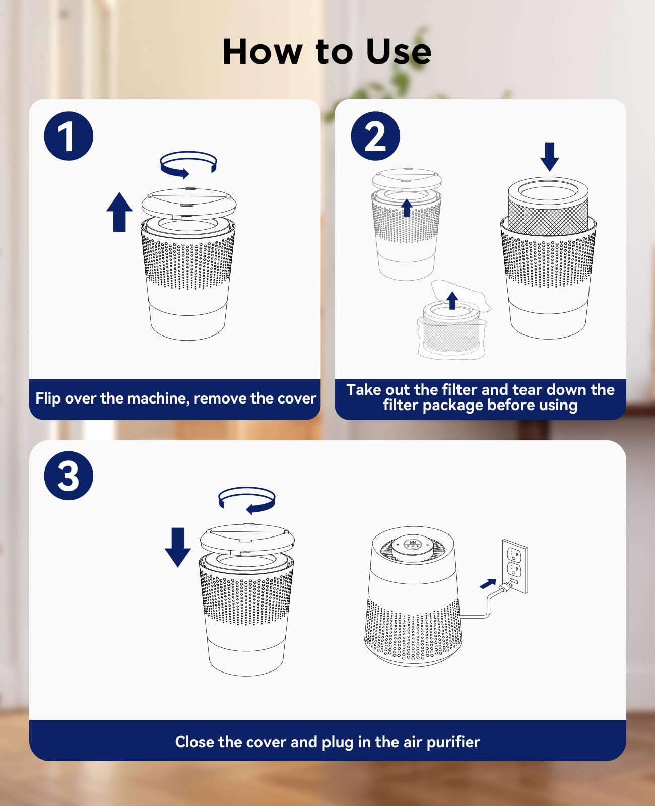 MSB5 Air Purifiers for Bedroom, H13 True HEPA Air Purifier for Home Room Office, 20dB Quiet Air Cleaner with Sleep Mode Colorful Night Light for Pets Dander Pollen Mold (Black)