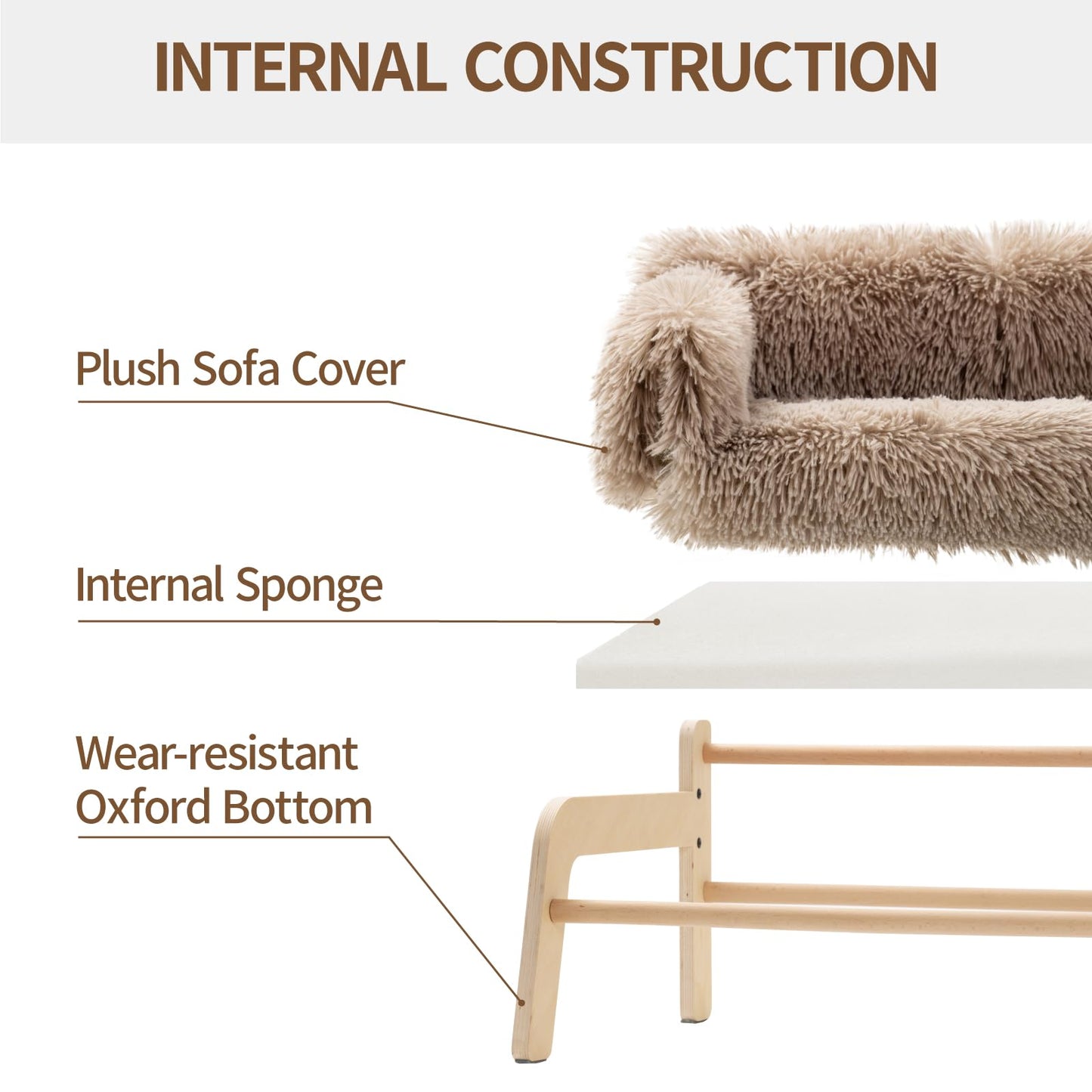 MEWOOFUN Cat Couch Bed, Pet Sofa for Indoor Cats Wooden Indoor Elevated Cat Beds with Removable Mattress Cover Suitable for Kitty, Puppy or Small Animal (Brown, Medium)