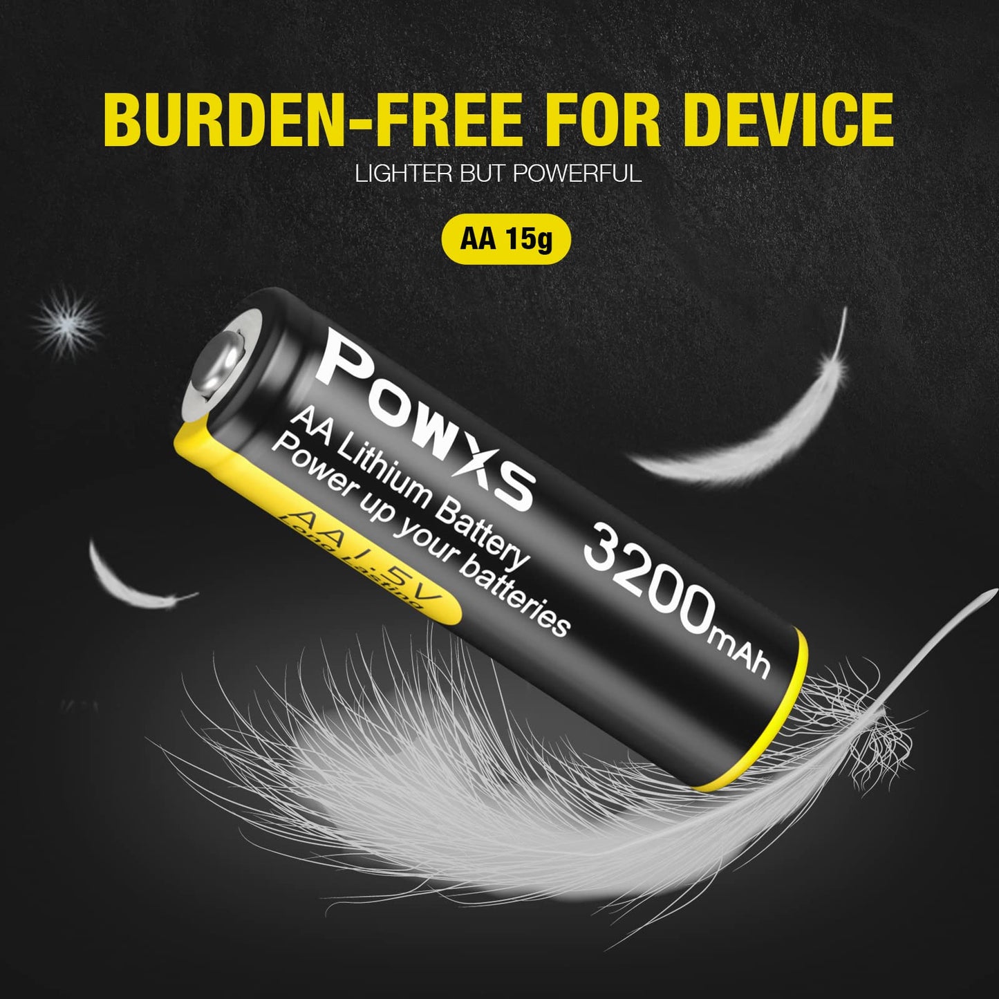 POWXS AA Lithium Batteries, 16 Pack 1.5V Lithium Iron Double A Batteries 3200mAh Super Capacity for Blink Camera, Video Doorbell, Flashlight, Toys, Remote Control 【Non-Rechargeable】