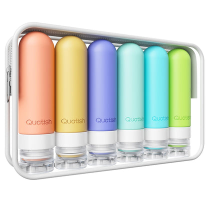 Quatish Travel Bottles for Toiletries 6 Pack, Original Patented Leakproof 3 oz Tsa Approved Travel Size Containers, BPA Free Silicone Shampoo and Conditioner Bottles, Camping Essentials