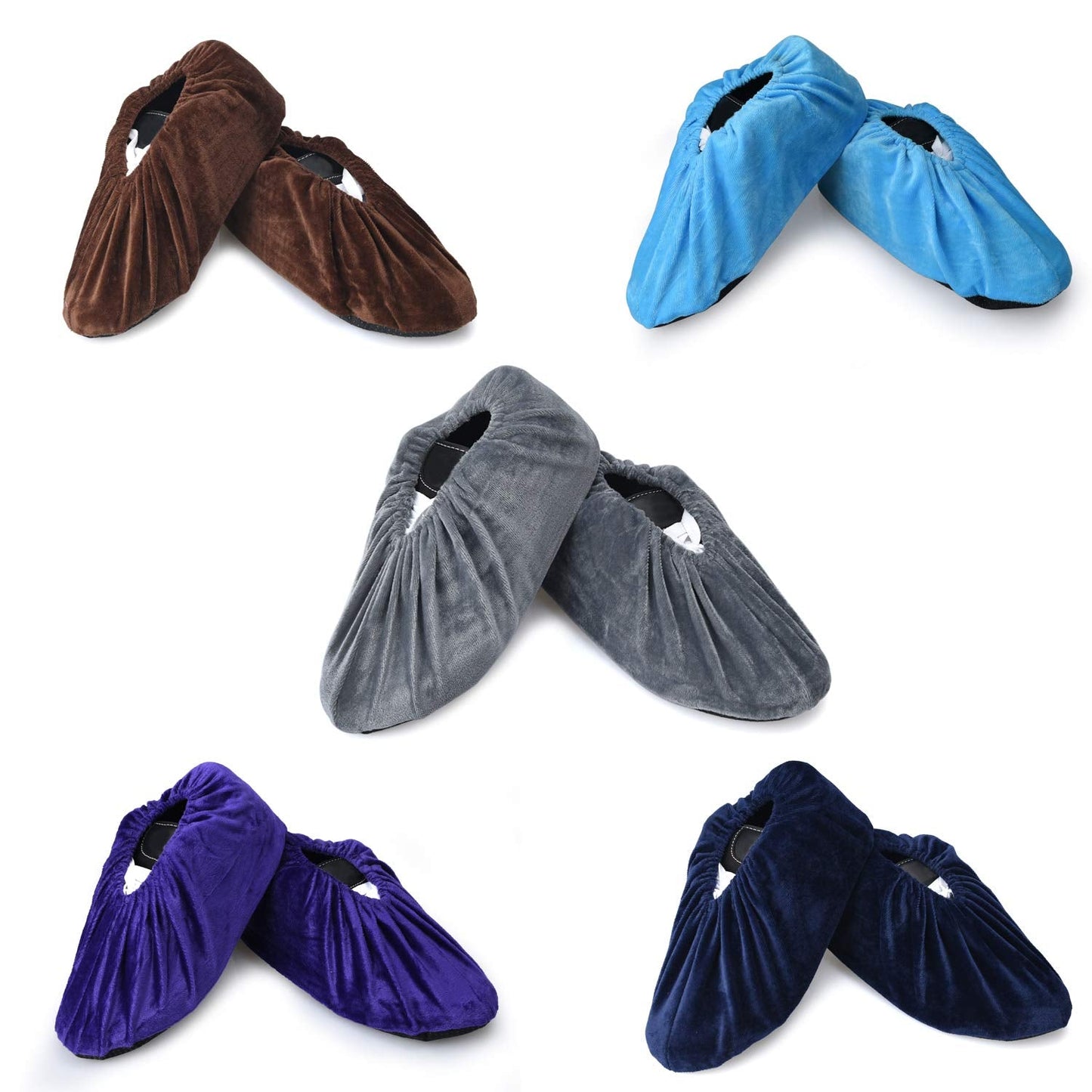 PlasMaller 5 Pairs Non Slip Washable Reusable Shoes Covers For Household Thickened Boots, 5 Colors, XL