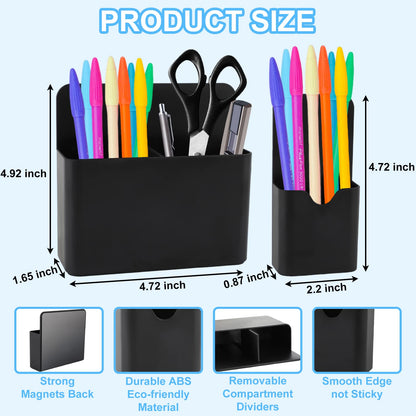 KITANIS Magnetic Pen Holder,2 Pack Magnetic Dry Erase Marker Holder with Generous Compartments,Strong Magnet Storage Marker Pen Pencil Organizer for Refrigerator,Whiteboard,Locker Accessories