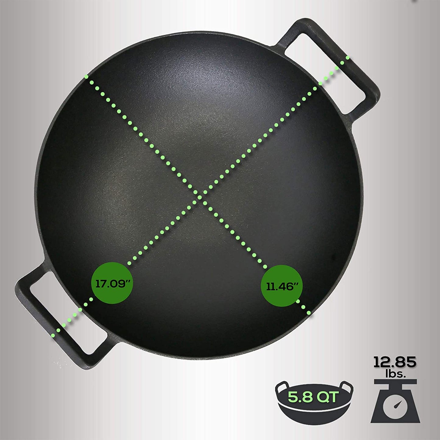 NutriChef Cast Iron Wok with Wooden Lid - Pre-Seasoned Chinese Wok for Stir-Fry, Compatible with Multiple Cooktops Including Induction, Large 5.8 Qt Capacity, 12" Diameter