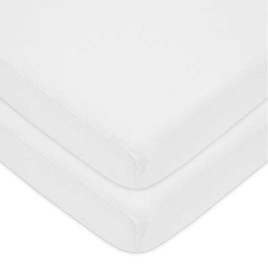 American Baby Company 2 Pack 100% Natural Cotton Fitted Pack and Play Sheets 39" x 27" - Soft & Breathable Pack N Play Sheets for Playard & Mini Crib Mattress, White, for Boys & Girls