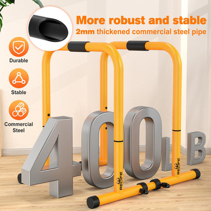 RELIFE REBUILD YOUR LIFE Dip Bars & Dip Station Functional Heavy Duty Dip Stands Fitness Workout Dip bar Station Stabilizer Parallette Push Up Stand (Yellow)
