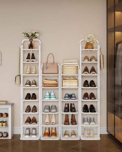 Hzuaneri 6 Tiers Vertical Shoe Rack, Narrow Shoe Tower, Tall Shoes Shelf with 2 Hooks, Adjustable Shelves, Corner Shoes Shelves for Small Spaces, Entryway, Living Room, White SR04213W
