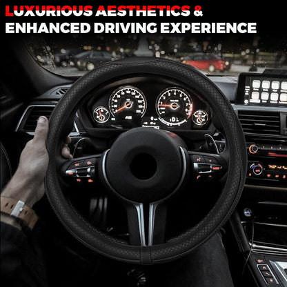 Ouzorp Car Steering Wheel Cover, Microfiber Leather Steering Wheel Covers with Anti-Slip Lining, Universal 14.5-15 inchs Black