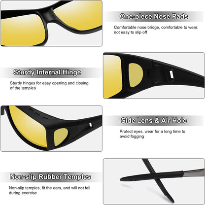 MEETSUN Fit Over Glasses Sunglasses for Men Women,Wrap Around Sunglasses Polarized UV400 Protection Black Frame-Night Vision Lens