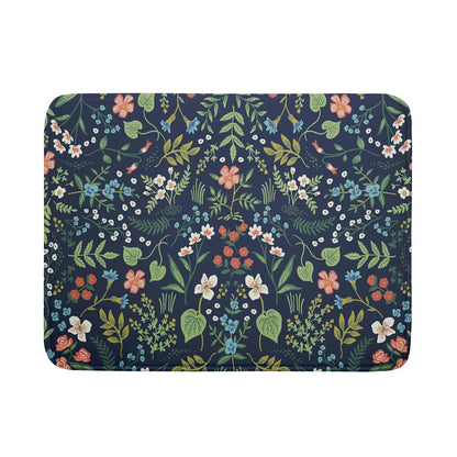 Flower Floral Dish Drying Mat 18x24 inch Microfiber Navy Blue Drying Mats with Hanging Loop Absorbent Green Leaves Dish Drainer Mat Reversible Flowers Drying Pad for Kitchen Counter Sink