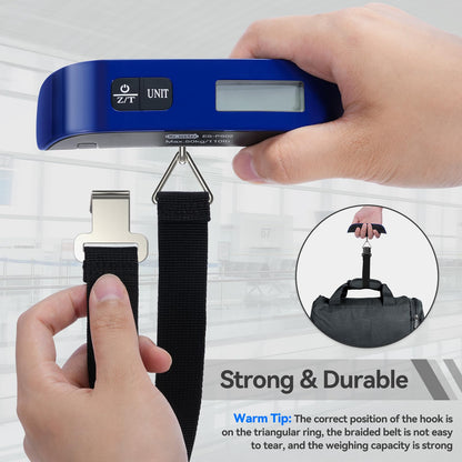 Luggage Scale, Dr.meter Luggage Weight Scale Backlight LCD Display PS02 110lb/50kg Electronic Balance Digital Postal Travel Accessories with Rubber Paint Handle Temperature Sensor, Blue