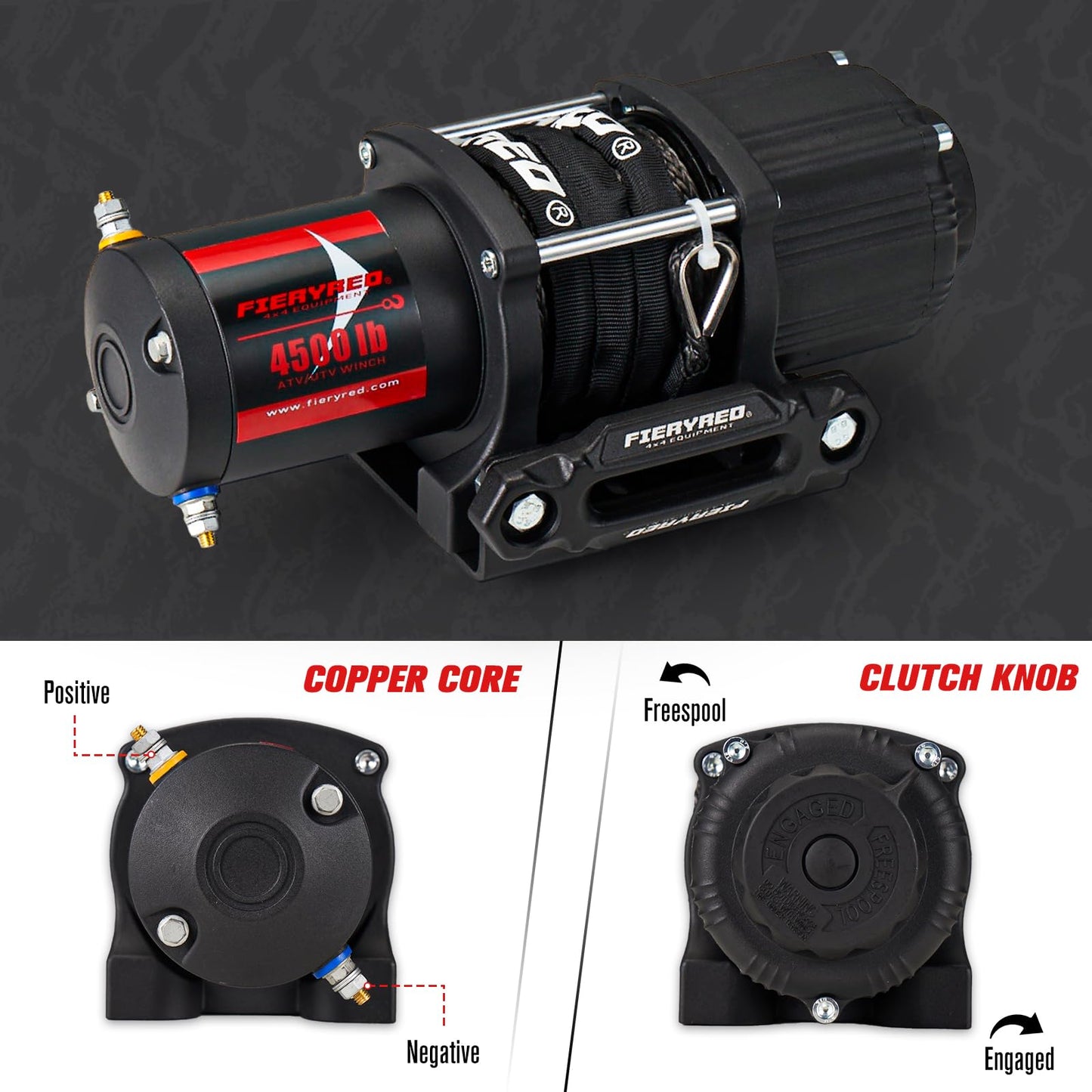 FIERYRED ATV/UTV Winch 12V 4500 lb Electric Winch with Synthetic Rope, with Wireless Remote Control Hawse Aluminium Fairlead & Mounting Bracket, Waterproof IP67