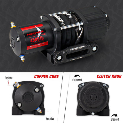 FIERYRED ATV/UTV Winch 12V 4500 lb Electric Winch with Synthetic Rope, with Wireless Remote Control Hawse Aluminium Fairlead & Mounting Bracket, Waterproof IP67