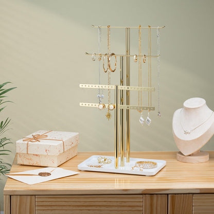 pickpiff Jewelry Stand Organizer Necklace Holder- 14.5" Sturdy Earring and Bracelet Display Hanger, Luxurious Gold, Aesthetic Room Decor