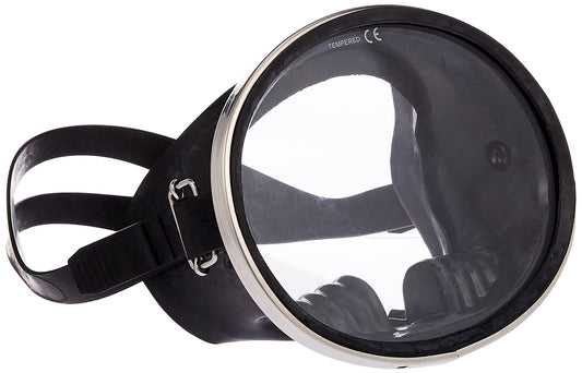 Scuba Choice Spearfishing Free Dive Mask - Classic Rubber with Tempered Glass Lenses | Oval Shape Stainless Steel Frame for Enhanced Visibility & Comfort, Perfect Underwater Adventures - Black
