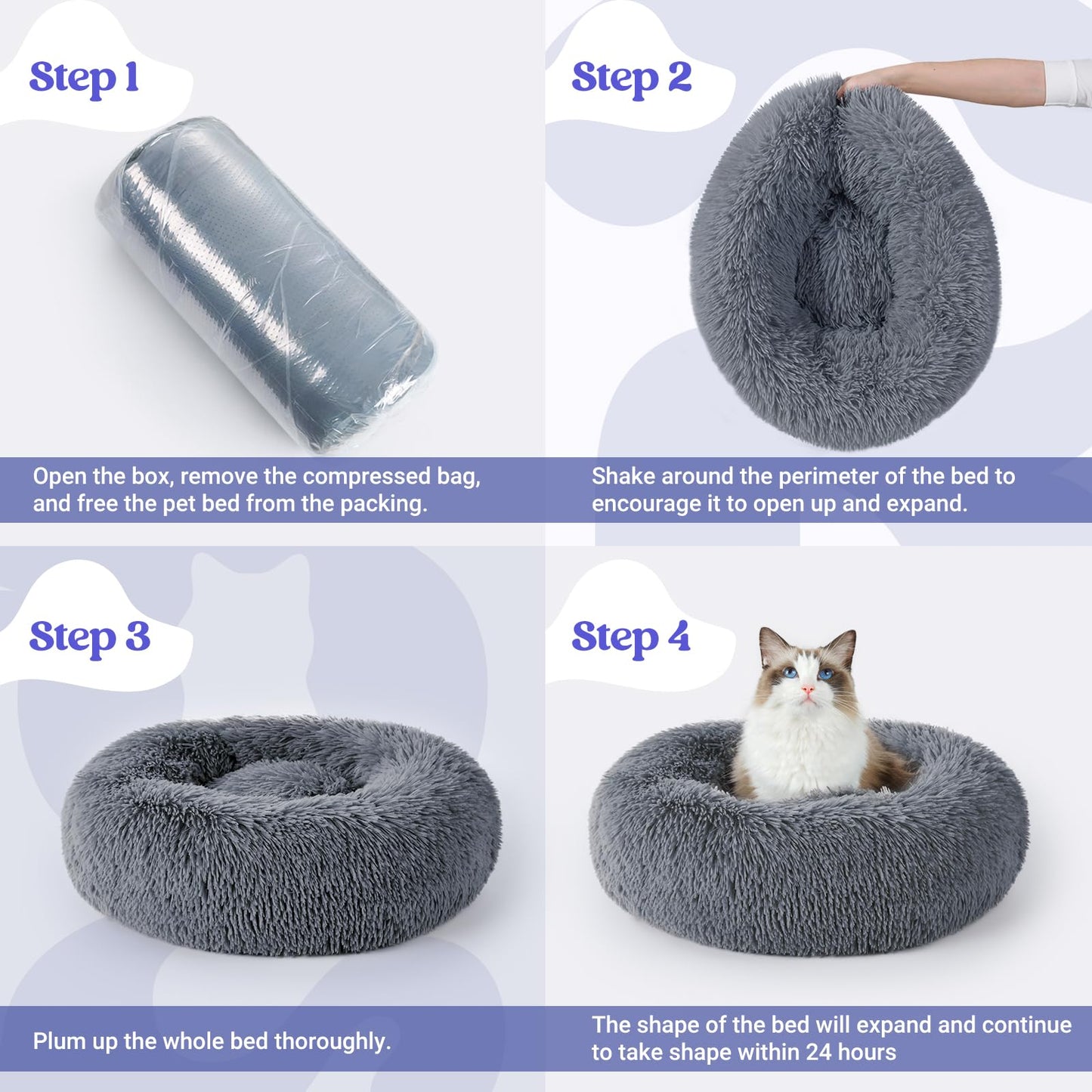 rabbitgoo Cat Beds for Indoor Cats, 20 inches Cat Bed Machine Washable, Fluffy Round Pet Bed Non-Slip, Calming Soft Plush Donut Cuddler Cushion Self Warming for Small Dogs Kittens, Dark Grey, Medium