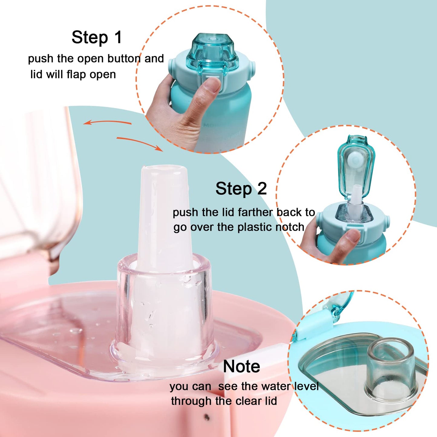 Large Motivational Water Bottle with Straw Time Marker BPA Free for Sport and Fitness (Pink Blue, 64 Oz / Half Gallon)